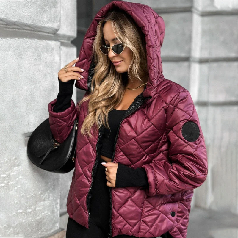 💜HOT SALE - 50% KORTING💜🧥 Trendy Gewatteerde Jas voor Dames – Diamantpatroon, Capuchon & Warme Katoenen Isolatie (Casual Winterstijl!) - Image 8