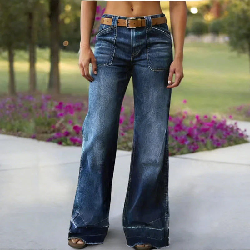 🎉Nieuwjaars Cadeau 50% KORTING!👖Retro Flare Jeans Dames – Slank Effect, Comfortabele Stretch & Utilitaire Zakken!