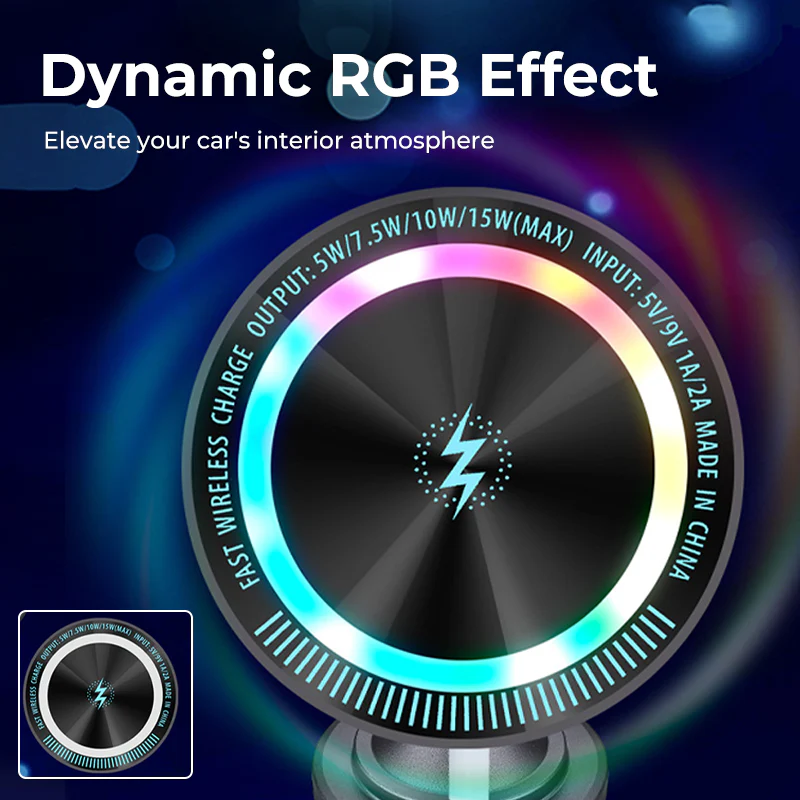 🌞Fris De Lente In Met 50% Korting!🚗RGB Magnetische Draadloze Autoladerhouder – 15W Snel Laden & 360° Rotatie - Image 6