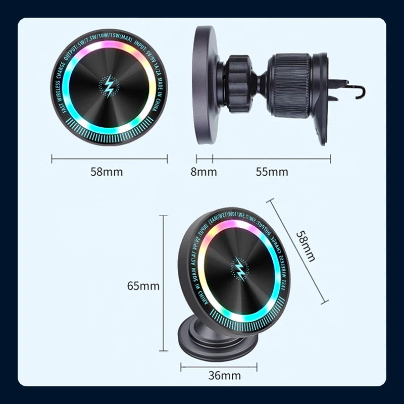 🌞Fris De Lente In Met 50% Korting!🚗RGB Magnetische Draadloze Autoladerhouder – 15W Snel Laden & 360° Rotatie - Image 8