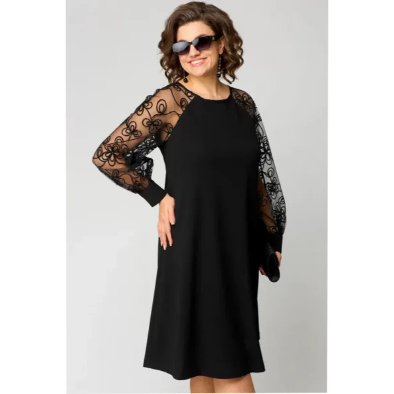 💘Valentijnsaanbieding: 50% Korting!👗 Kanten Patchwork Ronde Hals Lange Mouw Jurk – Elegant & Vrouwelijk voor Elke Lichaamstype! - Image 6