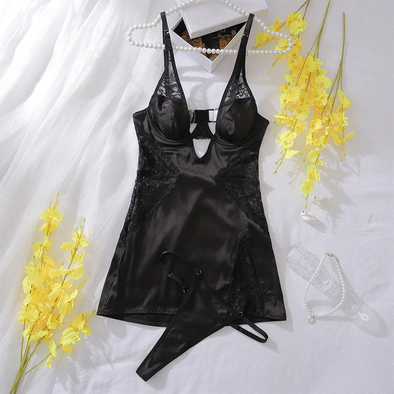 🎉Nieuwjaars Cadeau 50% KORTING!🌸Sexy kanten spaghettibandjurk string 2-delige set - Image 11