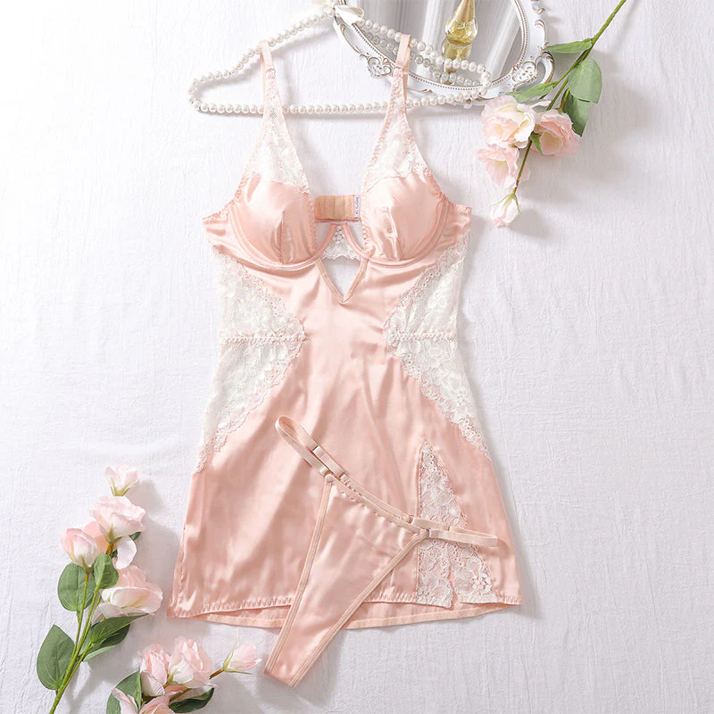🎉Nieuwjaars Cadeau 50% KORTING!🌸Sexy kanten spaghettibandjurk string 2-delige set - Image 12