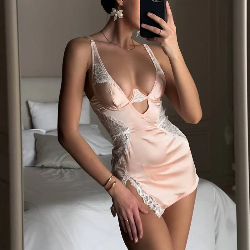 🎉Nieuwjaars Cadeau 50% KORTING!🌸Sexy kanten spaghettibandjurk string 2-delige set - Image 7
