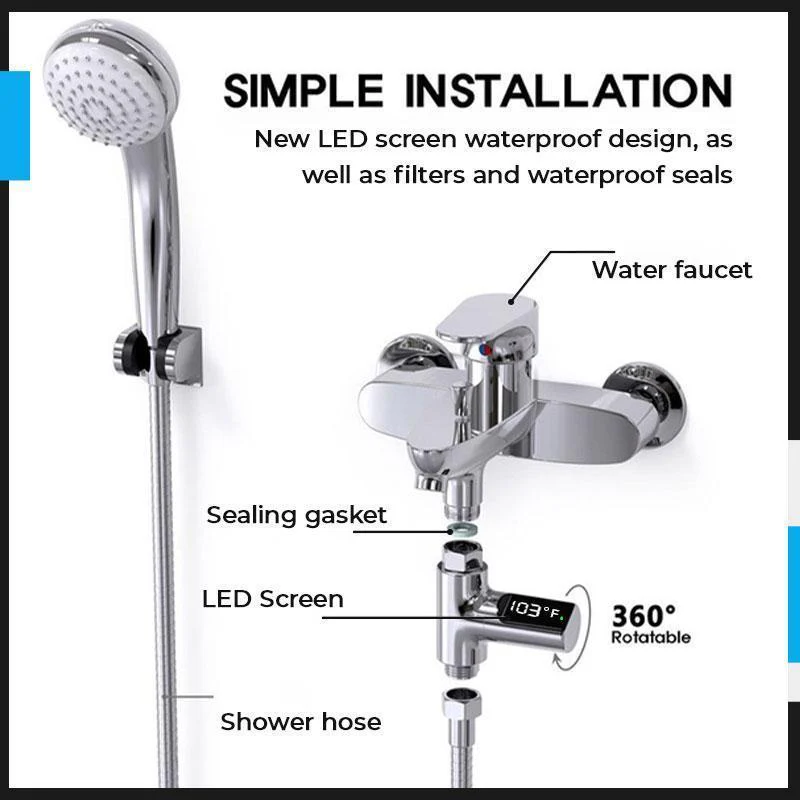Nieuw Douchethermometer met Driekleurige Indicator, Waterstroomstroomopwekking & 360° Rotatie – Perfect voor Babybadje & Dagelijks Douchen! - Image 3