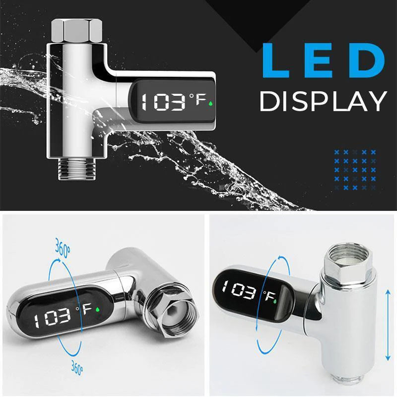 Nieuw Douchethermometer met Driekleurige Indicator, Waterstroomstroomopwekking & 360° Rotatie – Perfect voor Babybadje & Dagelijks Douchen! - Image 5