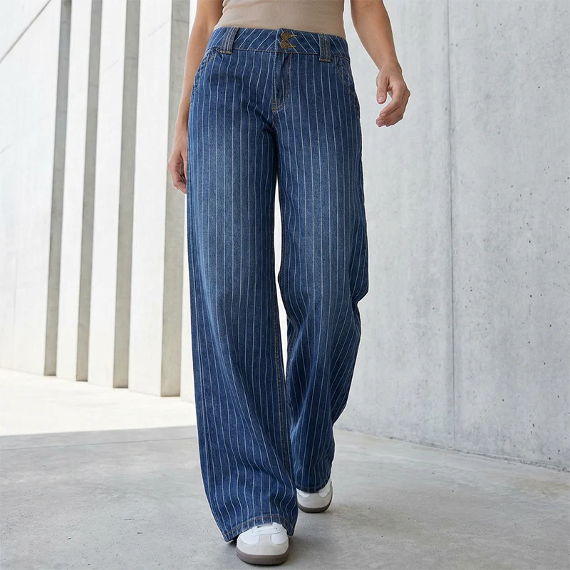 🔥 Hot Sale 50% KORTING 🔥 Dames Y2K gestreepte laag uitgesneden jean