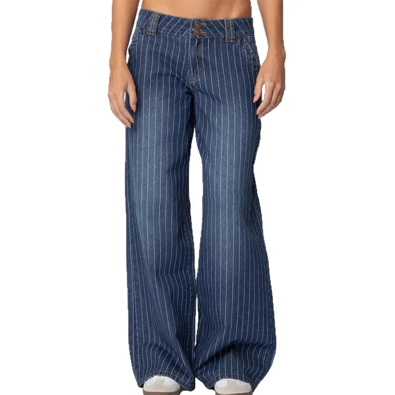 🔥 Hot Sale 50% KORTING 🔥 Dames Y2K gestreepte laag uitgesneden jean - Image 10