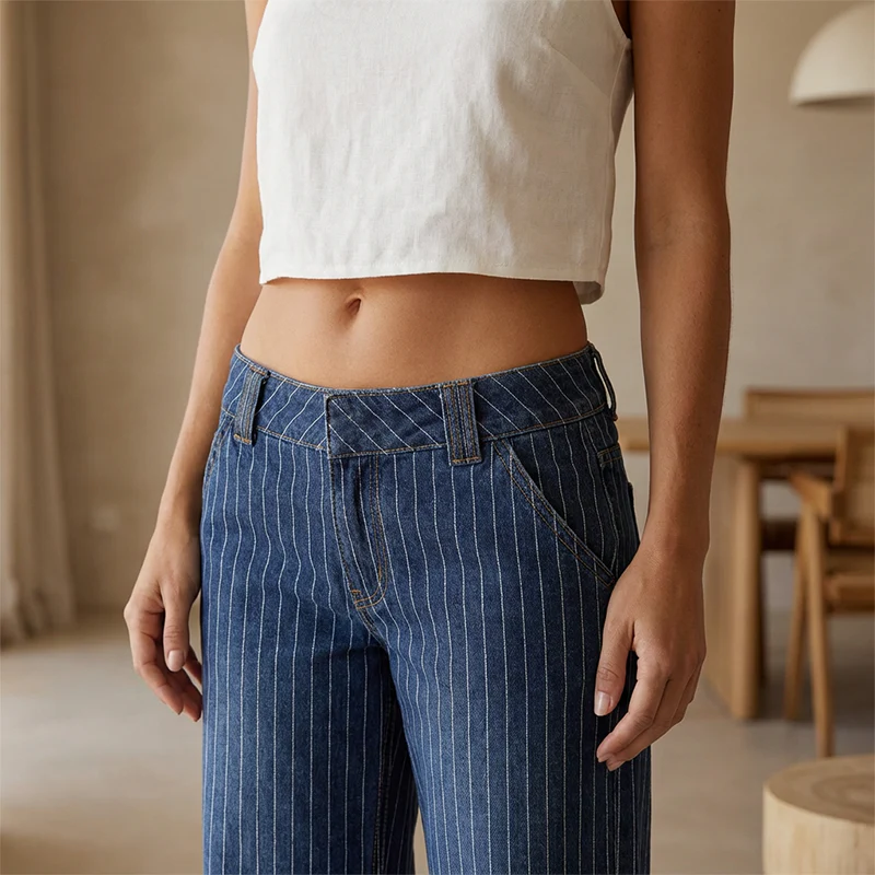 🔥 Hot Sale 50% KORTING 🔥 Dames Y2K gestreepte laag uitgesneden jean - Image 6
