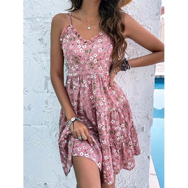 🔥Koop er twee en ontvang gratis verzending 🔥Damesjurk met V-hals kleine bloemen en ruches aan de zoom - Image 3