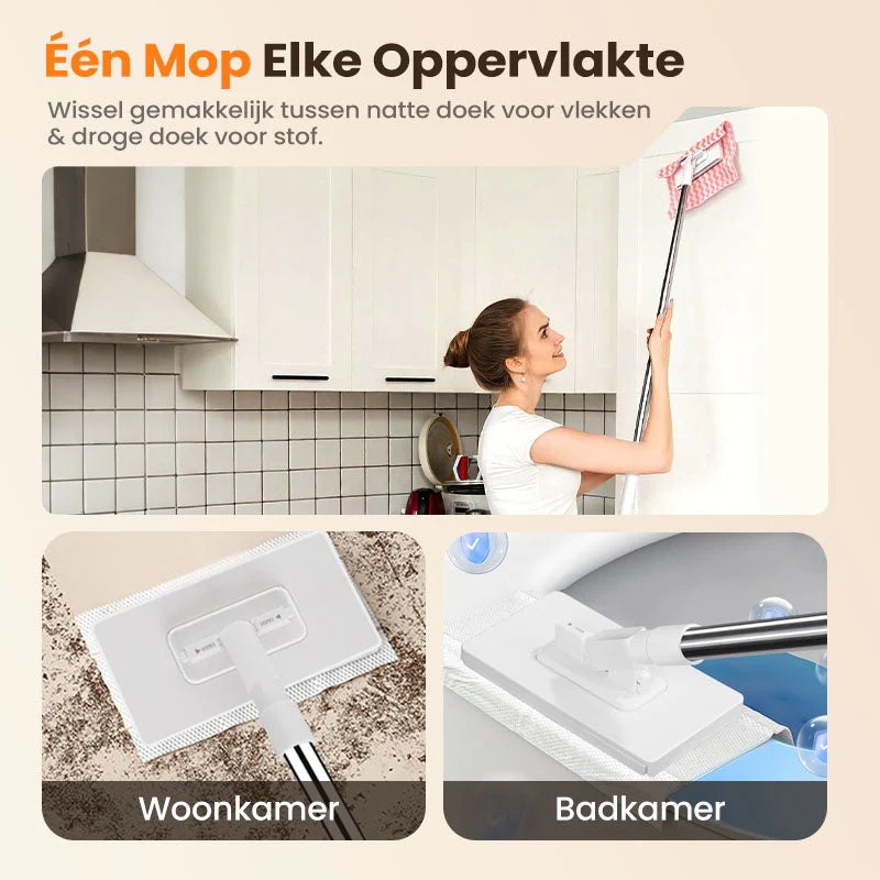 🔥50% KORTING🧹 Herbruikbare Stofmaap Set – Automatische Bionische Klem, 39" Verlengbare Staalsteel, 360° Draaiend + Milieuvriendelijk (Meerdere Oppervlaktes)! - Image 5