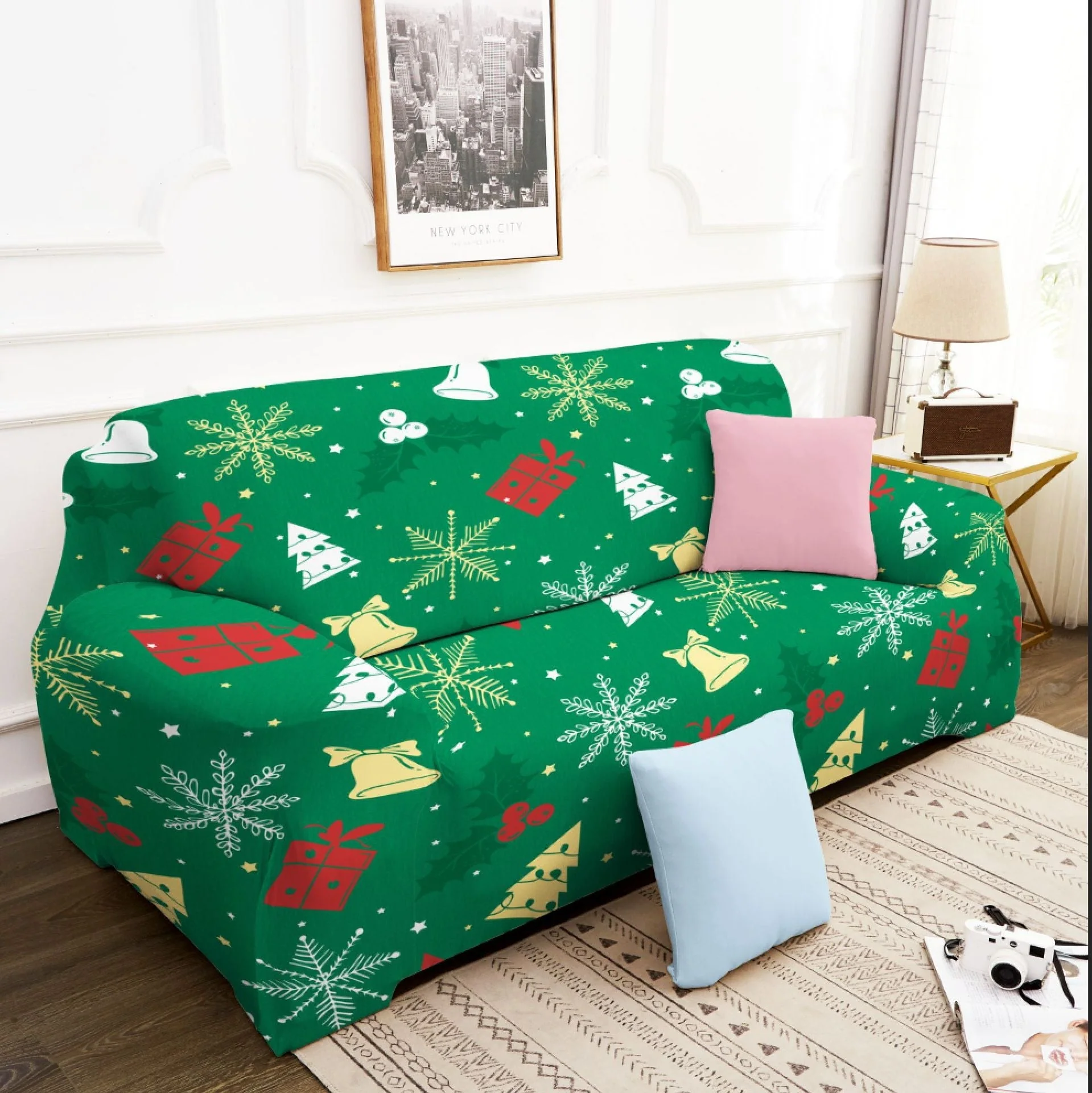 🎄✨ Kerstmis Volledig Omwikkelde Universele Stretch Bankhoes – Bescherming tegen Kratzen/Morsen, Gemakkelijk Installeren & Universeel voor 1-4 Zitter Banken! - Image 4