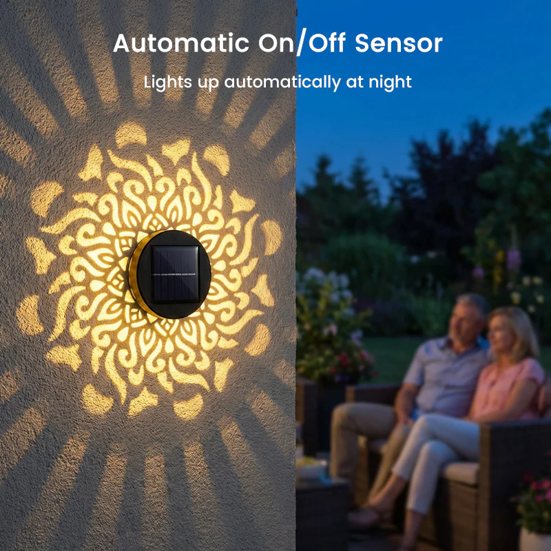 ☀️ Solar mandala lamp voor tuin & terras – 2-in-1 grondlamp & wandlamp – Decoratieve verlichting met vintage-effect – Roestvrij & duurzaam - Image 5