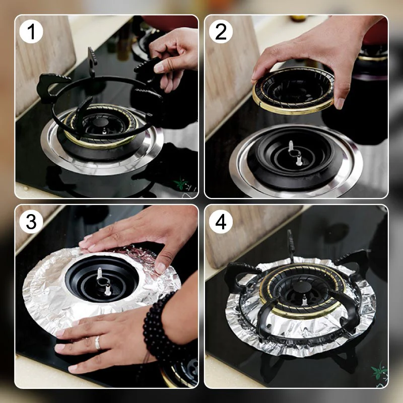 🍳🧽 Oliebestendige Aluminiumfolie Pads voor Fornuizen – Gemakkelijk Schoonmaken, Hittebestendig & Aanpasbaar (Tijdbesparend)! - Image 6