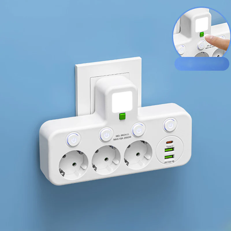 🌞Fris De Lente In Met 50% Korting!🔌Slanke Slimme Stekkerdoos (USB + Nachtlampje) – Individuele Schakelaars & Reisvriendelijk: Laad Meerdere Apparaten Tegelijk! - Image 10