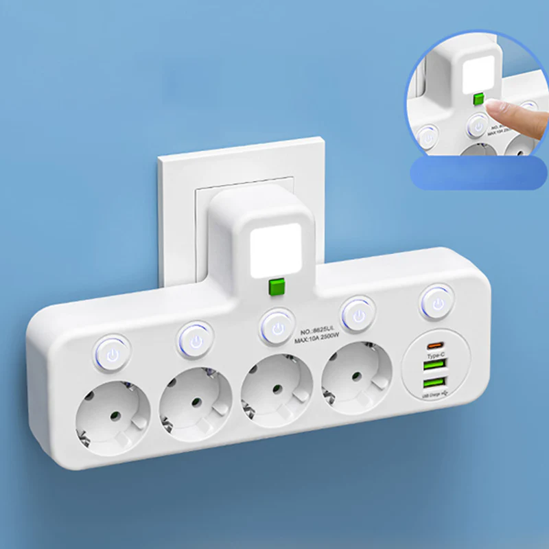 🌞Fris De Lente In Met 50% Korting!🔌Slanke Slimme Stekkerdoos (USB + Nachtlampje) – Individuele Schakelaars & Reisvriendelijk: Laad Meerdere Apparaten Tegelijk! - Image 11