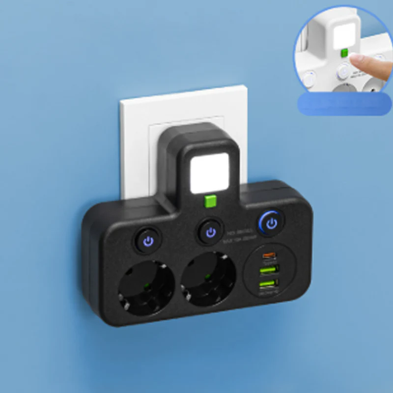 🌞Fris De Lente In Met 50% Korting!🔌Slanke Slimme Stekkerdoos (USB + Nachtlampje) – Individuele Schakelaars & Reisvriendelijk: Laad Meerdere Apparaten Tegelijk! - Image 13