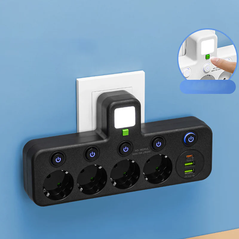 🌞Fris De Lente In Met 50% Korting!🔌Slanke Slimme Stekkerdoos (USB + Nachtlampje) – Individuele Schakelaars & Reisvriendelijk: Laad Meerdere Apparaten Tegelijk! - Image 15