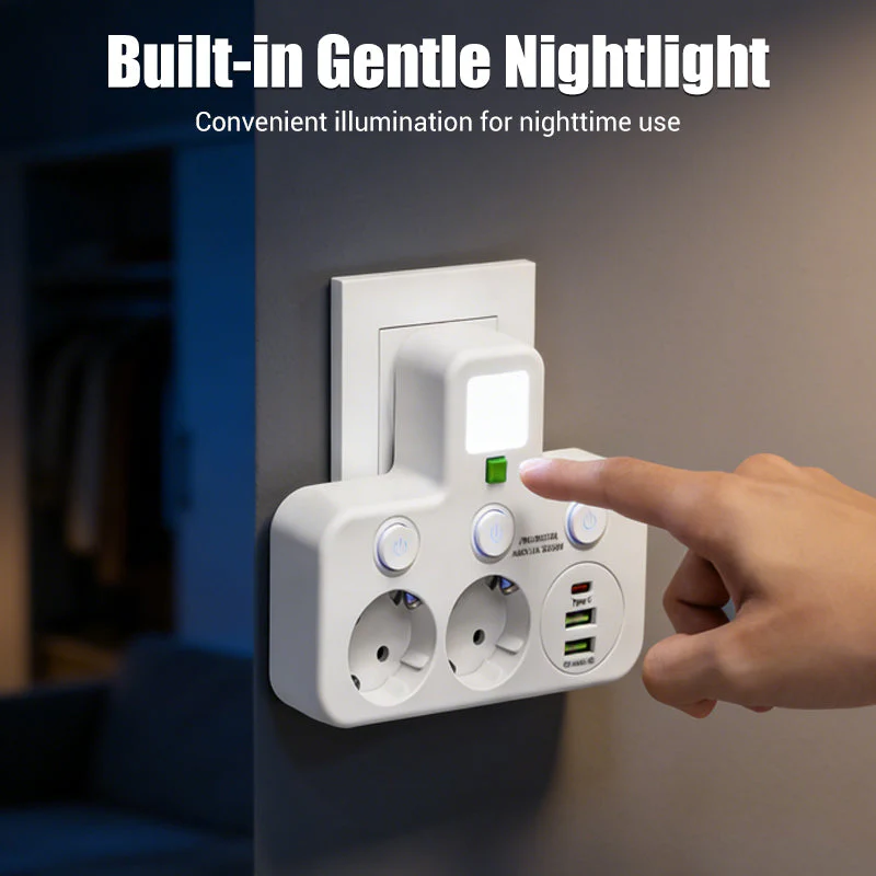 🌞Fris De Lente In Met 50% Korting!🔌Slanke Slimme Stekkerdoos (USB + Nachtlampje) – Individuele Schakelaars & Reisvriendelijk: Laad Meerdere Apparaten Tegelijk! - Image 5