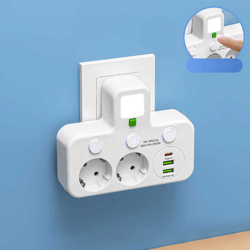 🌞Fris De Lente In Met 50% Korting!🔌Slanke Slimme Stekkerdoos (USB + Nachtlampje) – Individuele Schakelaars & Reisvriendelijk: Laad Meerdere Apparaten Tegelijk! - Image 9