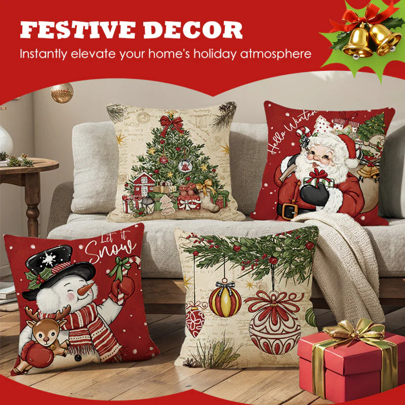 🎄🎅 Schattige Kerst Kussenhoes – Feestelijke Print, Premium Stof & Verborgen Rits (Veelzijdig Kerstdecoratie!)