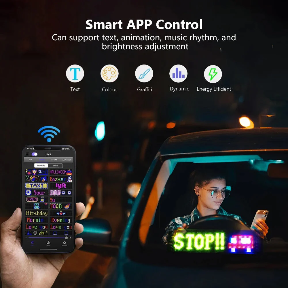 🚗💡 Duivelsoog Lamp Auto LED Scherm – IP65 Waterdicht, Afstandsbediening & Slimme APP-besturing - Image 2
