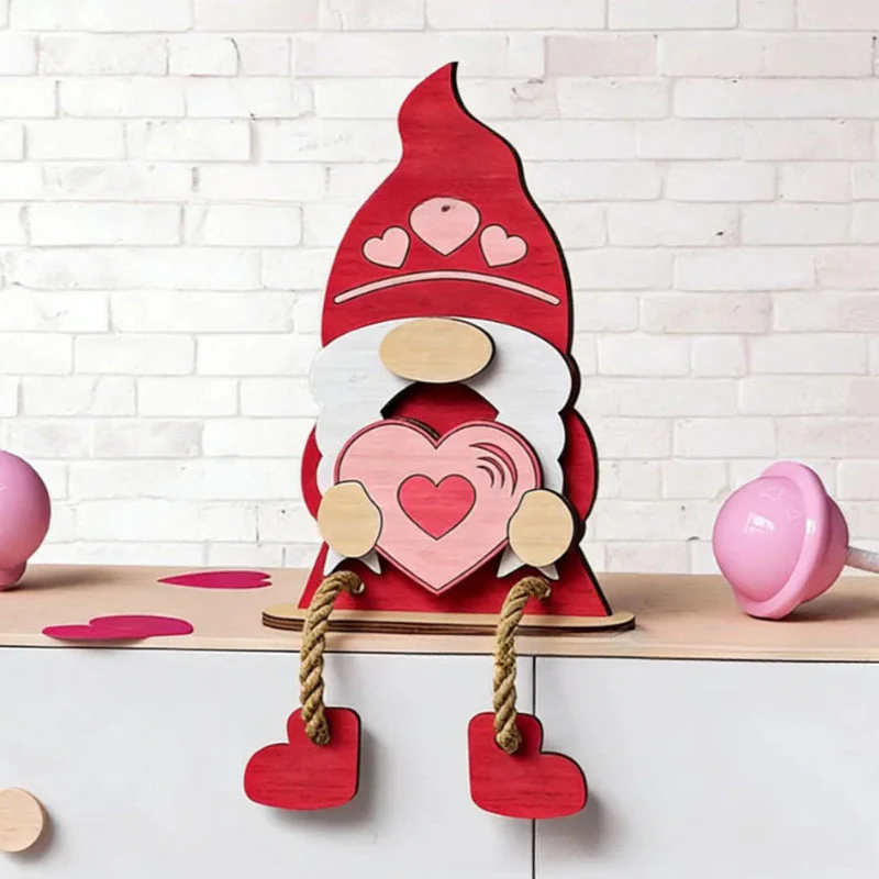 🎉Nieuwjaars Cadeau 50% KORTING!🧝♀️Valentijnsdag Houten Kabouter Decoratie : Romantisch Hartjes&Bloemen Ontwerp – Perfect Voor Plank & Cadeau! - Image 10