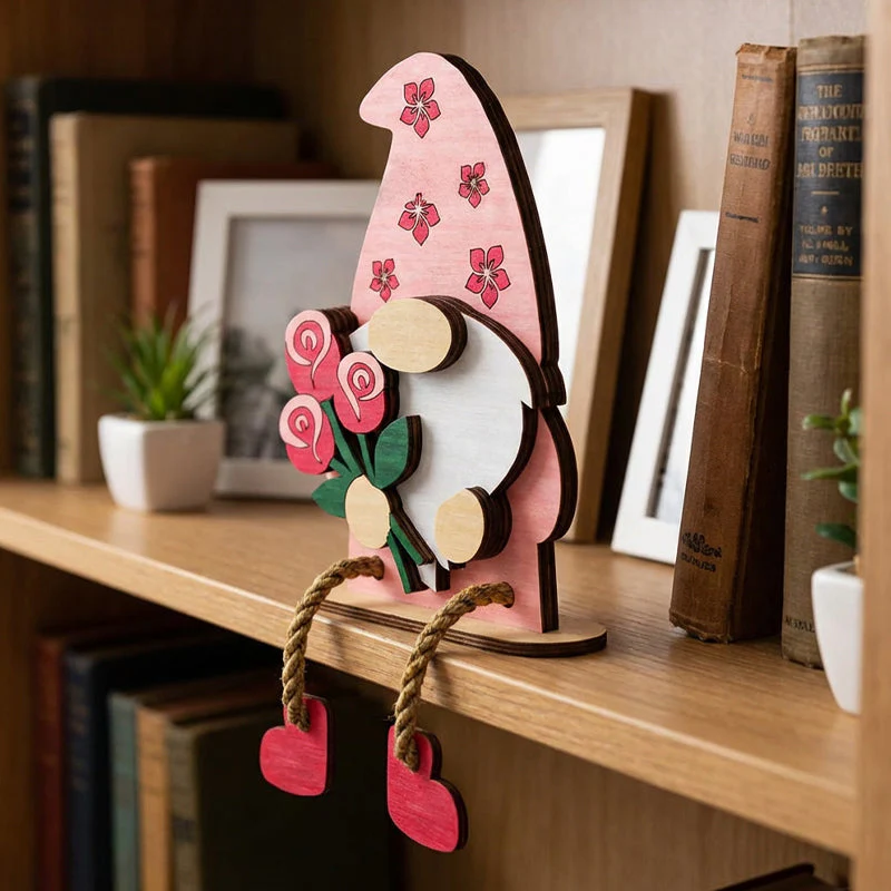 🎉Nieuwjaars Cadeau 50% KORTING!🧝♀️Valentijnsdag Houten Kabouter Decoratie : Romantisch Hartjes&Bloemen Ontwerp – Perfect Voor Plank & Cadeau! - Image 2