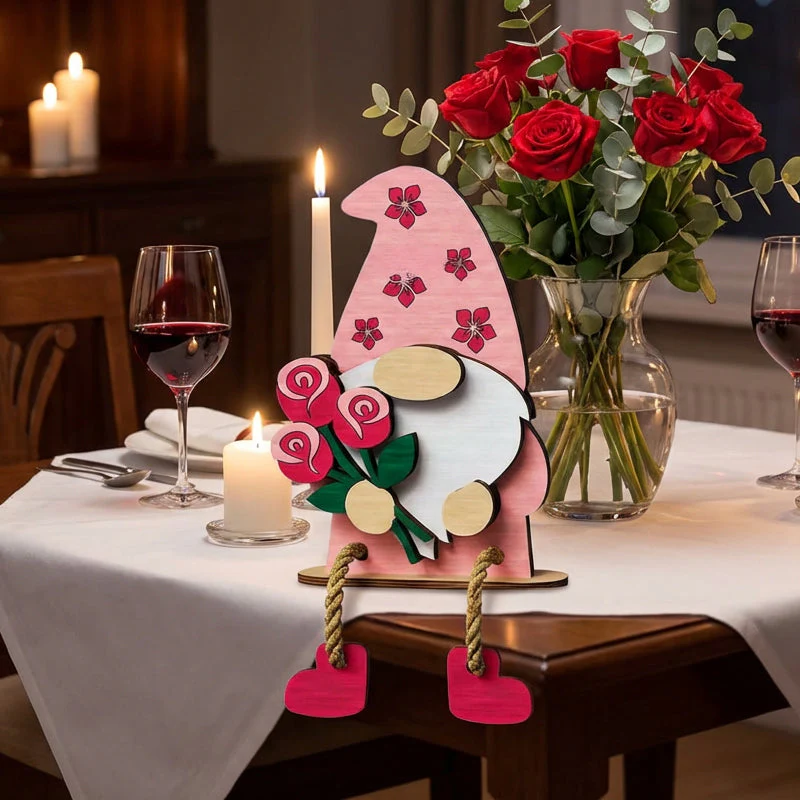 🎉Nieuwjaars Cadeau 50% KORTING!🧝♀️Valentijnsdag Houten Kabouter Decoratie : Romantisch Hartjes&Bloemen Ontwerp – Perfect Voor Plank & Cadeau! - Image 3