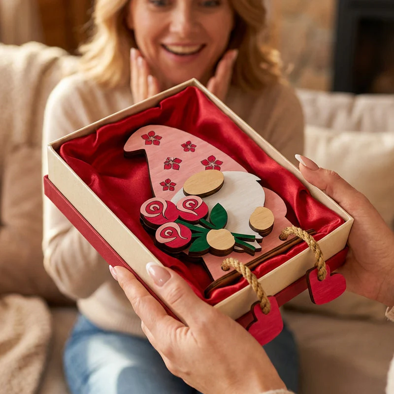 🎉Nieuwjaars Cadeau 50% KORTING!🧝♀️Valentijnsdag Houten Kabouter Decoratie : Romantisch Hartjes&Bloemen Ontwerp – Perfect Voor Plank & Cadeau! - Image 4