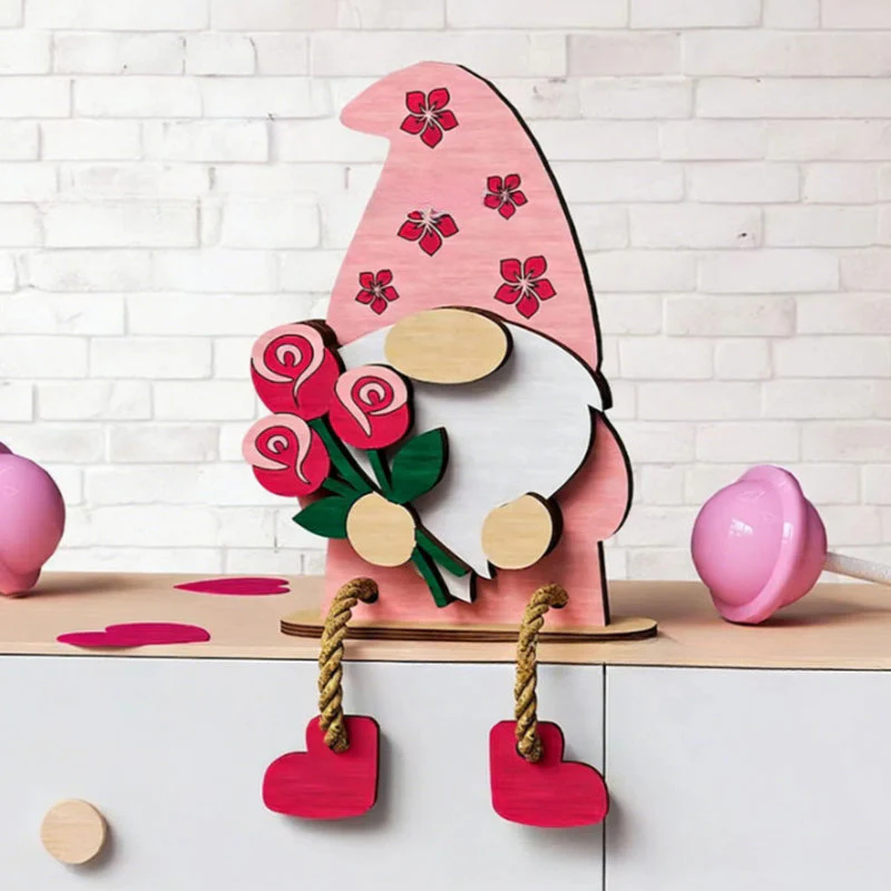 🎉Nieuwjaars Cadeau 50% KORTING!🧝♀️Valentijnsdag Houten Kabouter Decoratie : Romantisch Hartjes&Bloemen Ontwerp – Perfect Voor Plank & Cadeau! - Image 6