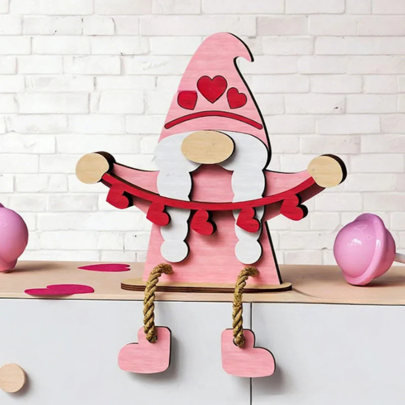 🎉Nieuwjaars Cadeau 50% KORTING!🧝♀️Valentijnsdag Houten Kabouter Decoratie : Romantisch Hartjes&Bloemen Ontwerp – Perfect Voor Plank & Cadeau! - Image 7