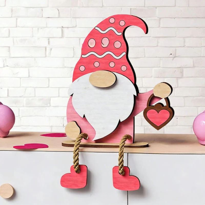🎉Nieuwjaars Cadeau 50% KORTING!🧝♀️Valentijnsdag Houten Kabouter Decoratie : Romantisch Hartjes&Bloemen Ontwerp – Perfect Voor Plank & Cadeau! - Image 8