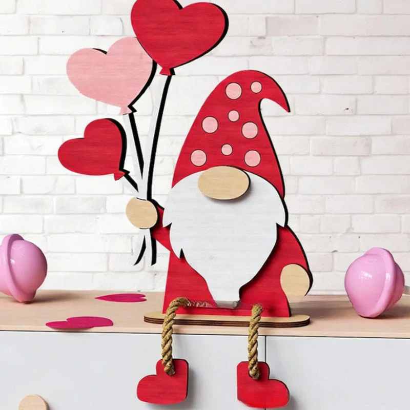 🎉Nieuwjaars Cadeau 50% KORTING!🧝♀️Valentijnsdag Houten Kabouter Decoratie : Romantisch Hartjes&Bloemen Ontwerp – Perfect Voor Plank & Cadeau! - Image 9