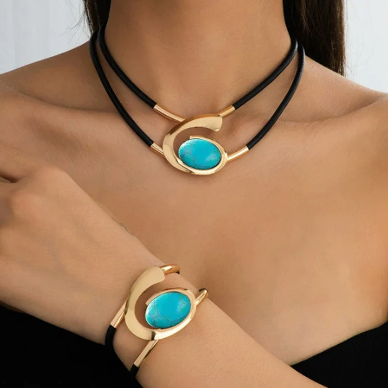 ✨ Vintage Boho Sieraad Set – Ketting & Armband Met Geometrisch Ontwerp & Zacht Leer (Veelkleurig)! - Image 2
