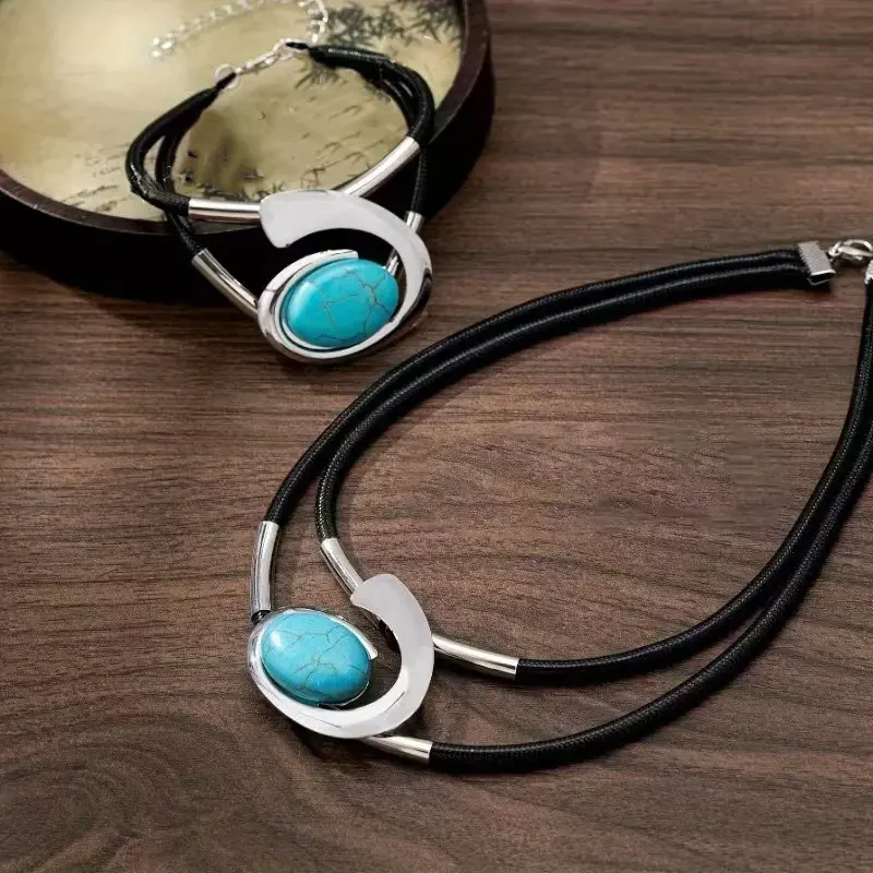 ✨ Vintage Boho Sieraad Set – Ketting & Armband Met Geometrisch Ontwerp & Zacht Leer (Veelkleurig)! - Image 5