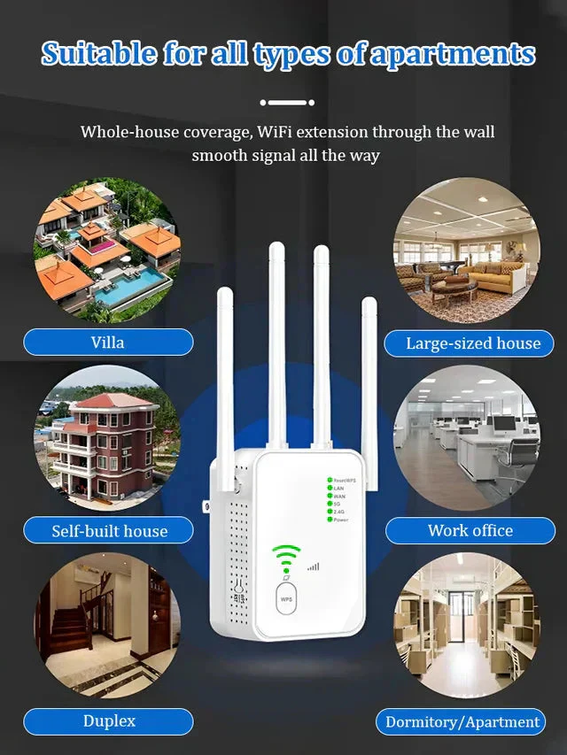 Dual-Band WiFi Booster – 1200Mbps, 4 Antennes & Door-Muur Dekking (Plug & Play, Gaming Vast!) - Image 5