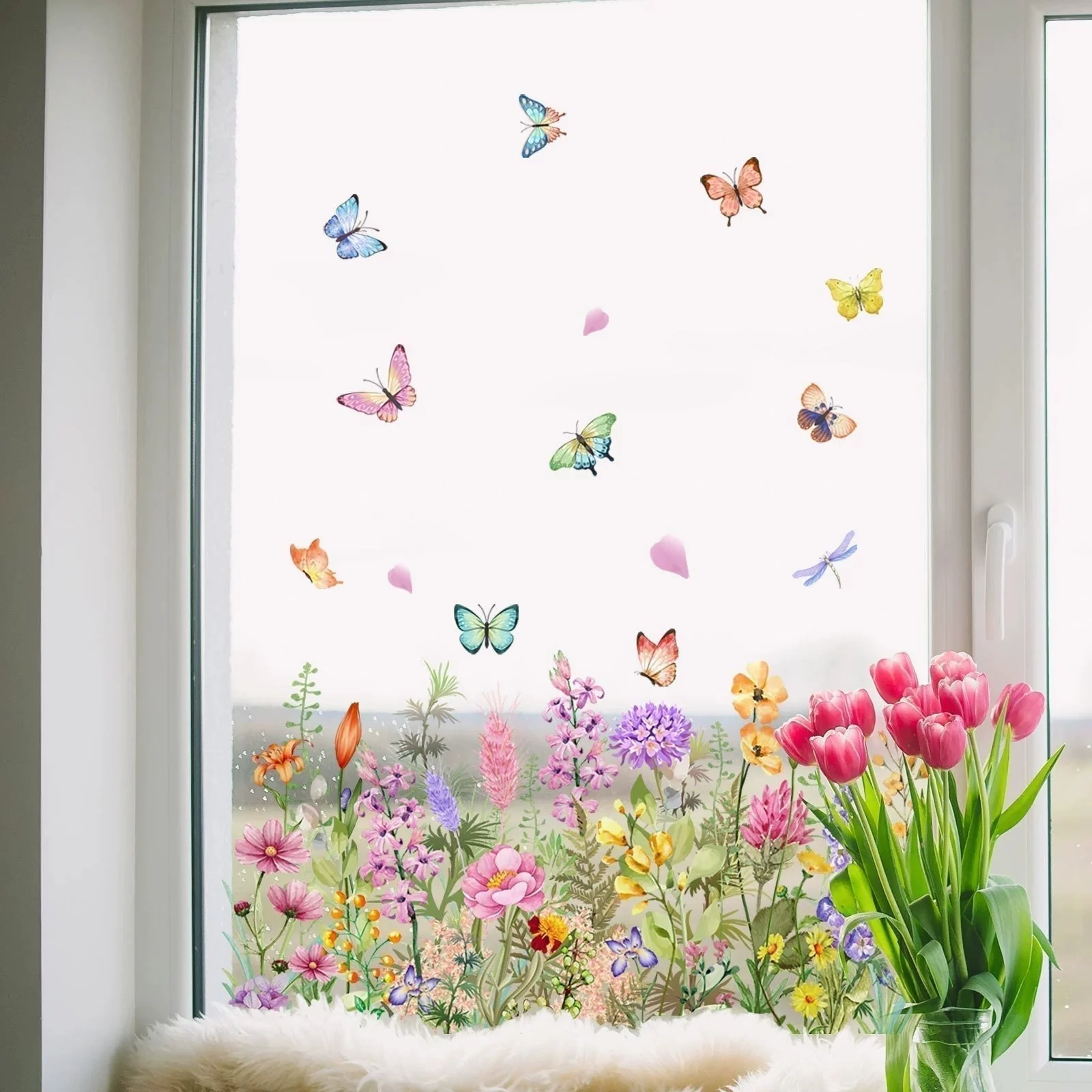 🌞Fris De Lente In Met 50% Korting!🌸 Venster vol Leven: Kleurrijk Bloemenboeket Raamsticker – Geen Lijmresten, Geen Gedoe! - Image 11