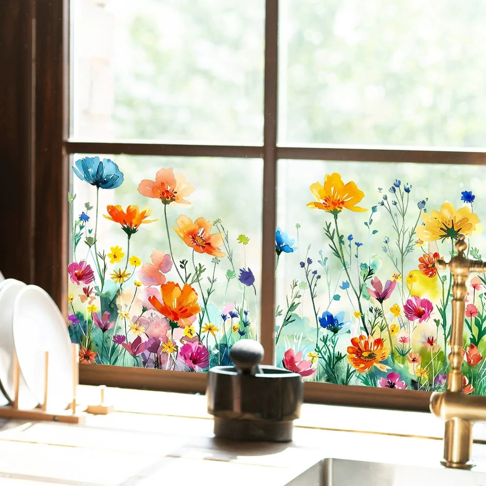 🌞Fris De Lente In Met 50% Korting!🌸 Venster vol Leven: Kleurrijk Bloemenboeket Raamsticker – Geen Lijmresten, Geen Gedoe! - Image 13