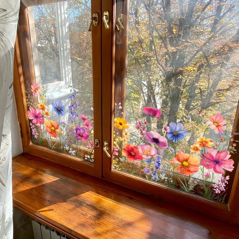 🌞Fris De Lente In Met 50% Korting!🌸 Venster vol Leven: Kleurrijk Bloemenboeket Raamsticker – Geen Lijmresten, Geen Gedoe! - Image 2