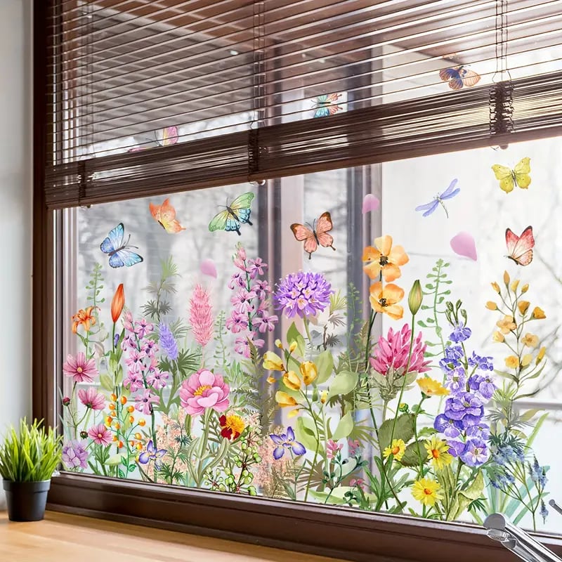 🌞Fris De Lente In Met 50% Korting!🌸 Venster vol Leven: Kleurrijk Bloemenboeket Raamsticker – Geen Lijmresten, Geen Gedoe! - Image 3
