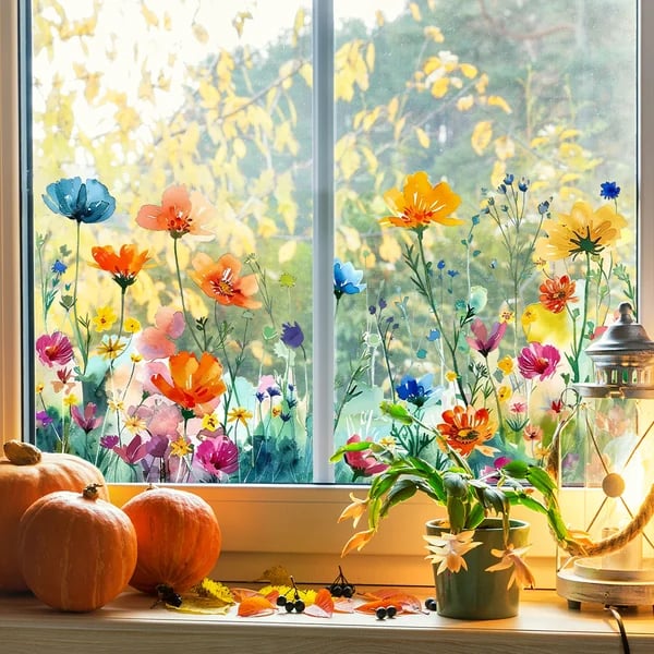 🌞Fris De Lente In Met 50% Korting!🌸 Venster vol Leven: Kleurrijk Bloemenboeket Raamsticker – Geen Lijmresten, Geen Gedoe! - Image 4