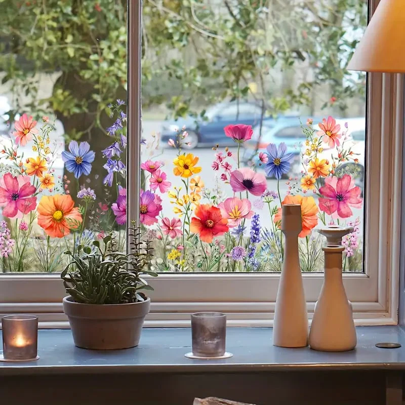 🌞Fris De Lente In Met 50% Korting!🌸 Venster vol Leven: Kleurrijk Bloemenboeket Raamsticker – Geen Lijmresten, Geen Gedoe! - Image 6