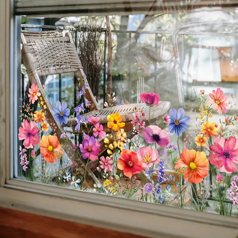 🌞Fris De Lente In Met 50% Korting!🌸 Venster vol Leven: Kleurrijk Bloemenboeket Raamsticker – Geen Lijmresten, Geen Gedoe! - Image 7