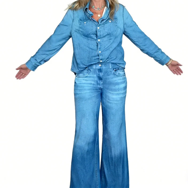 🎉Nieuwjaars Cadeau 50% KORTING!👖Dames 2-delige Faux Denim Pyjama (Stijlvol & Comfortabel) – Kan Buiten Gedragen: Relax & Lounge in Trend! - Image 2