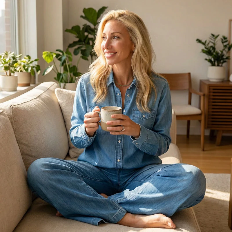 🎉Nieuwjaars Cadeau 50% KORTING!👖Dames 2-delige Faux Denim Pyjama (Stijlvol & Comfortabel) – Kan Buiten Gedragen: Relax & Lounge in Trend! - Image 3