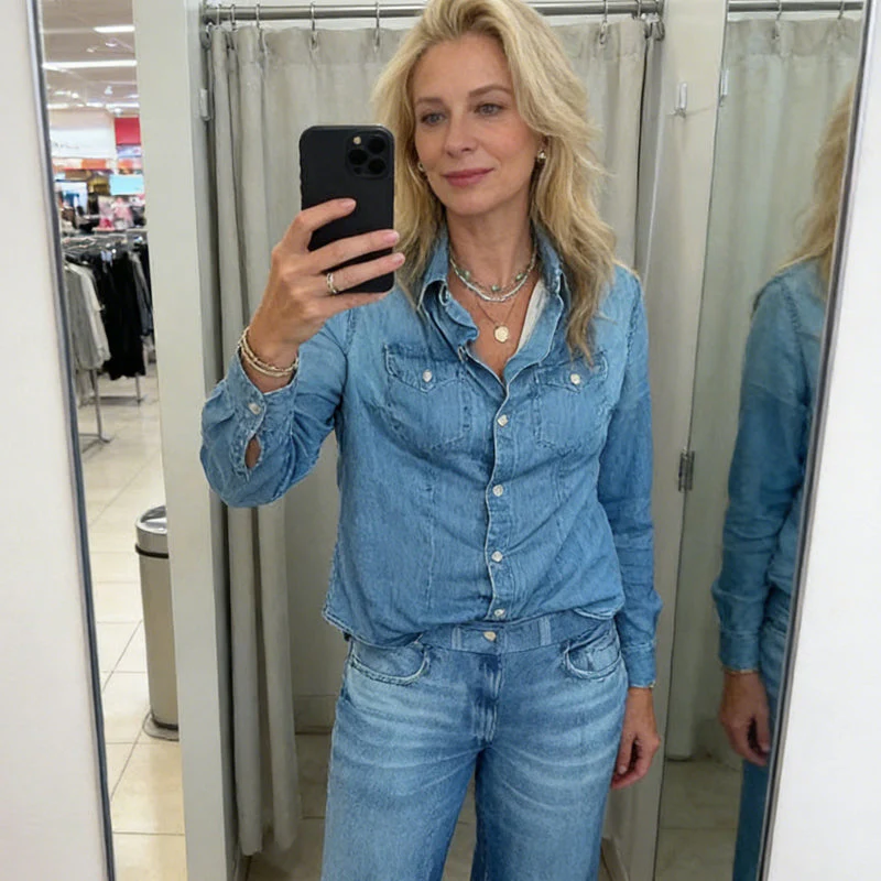 🎉Nieuwjaars Cadeau 50% KORTING!👖Dames 2-delige Faux Denim Pyjama (Stijlvol & Comfortabel) – Kan Buiten Gedragen: Relax & Lounge in Trend! - Image 6