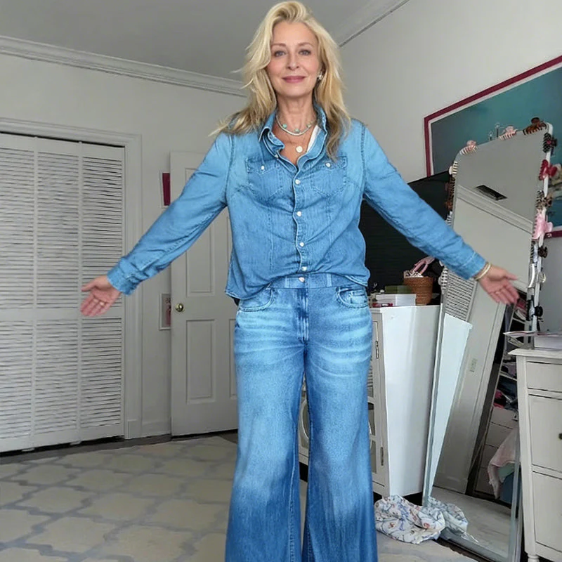 🎉Nieuwjaars Cadeau 50% KORTING!👖Dames 2-delige Faux Denim Pyjama (Stijlvol & Comfortabel) – Kan Buiten Gedragen: Relax & Lounge in Trend! - Image 9