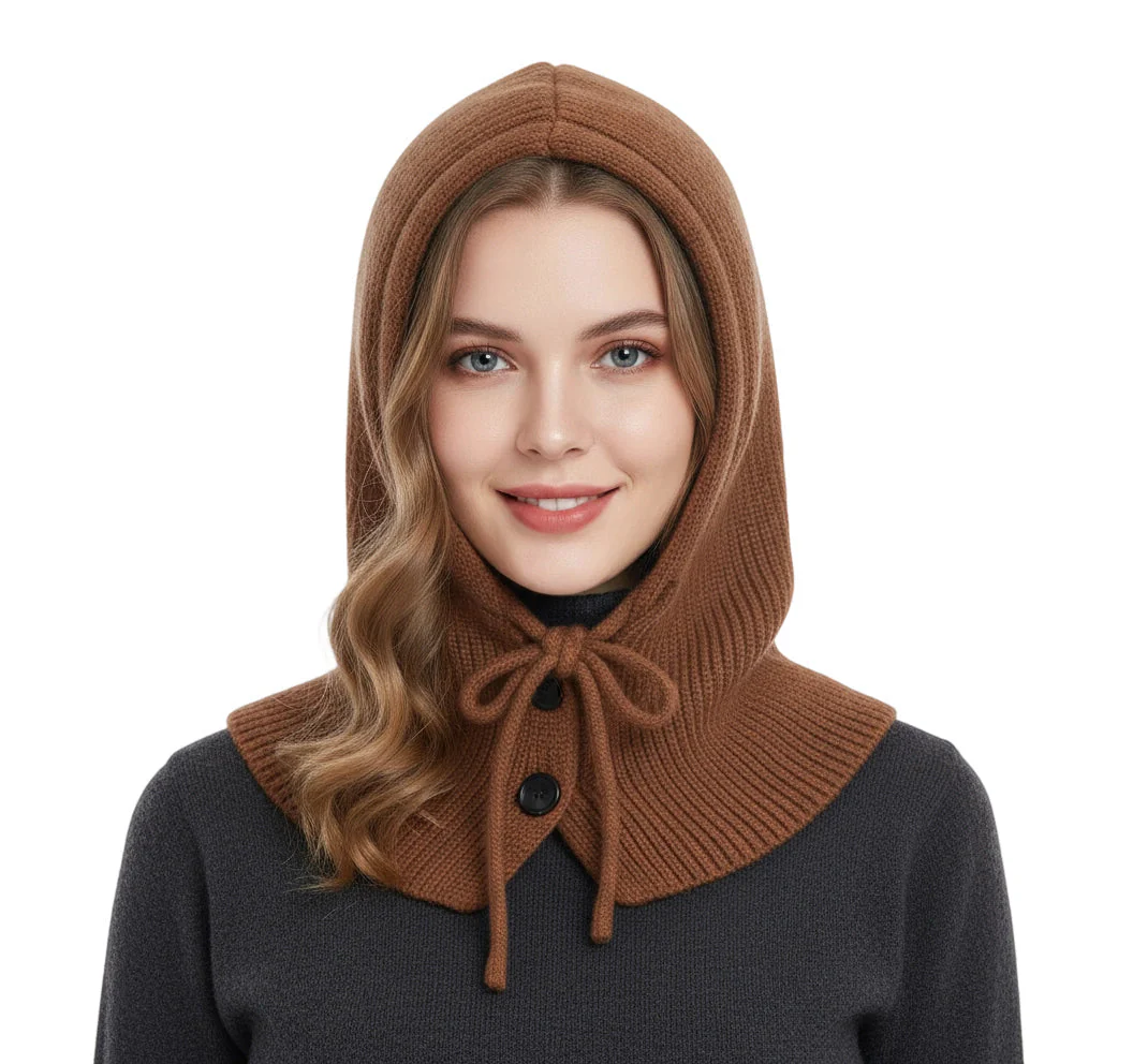 Women’s Knitted Balaclava Hood with Buttons - Image 10