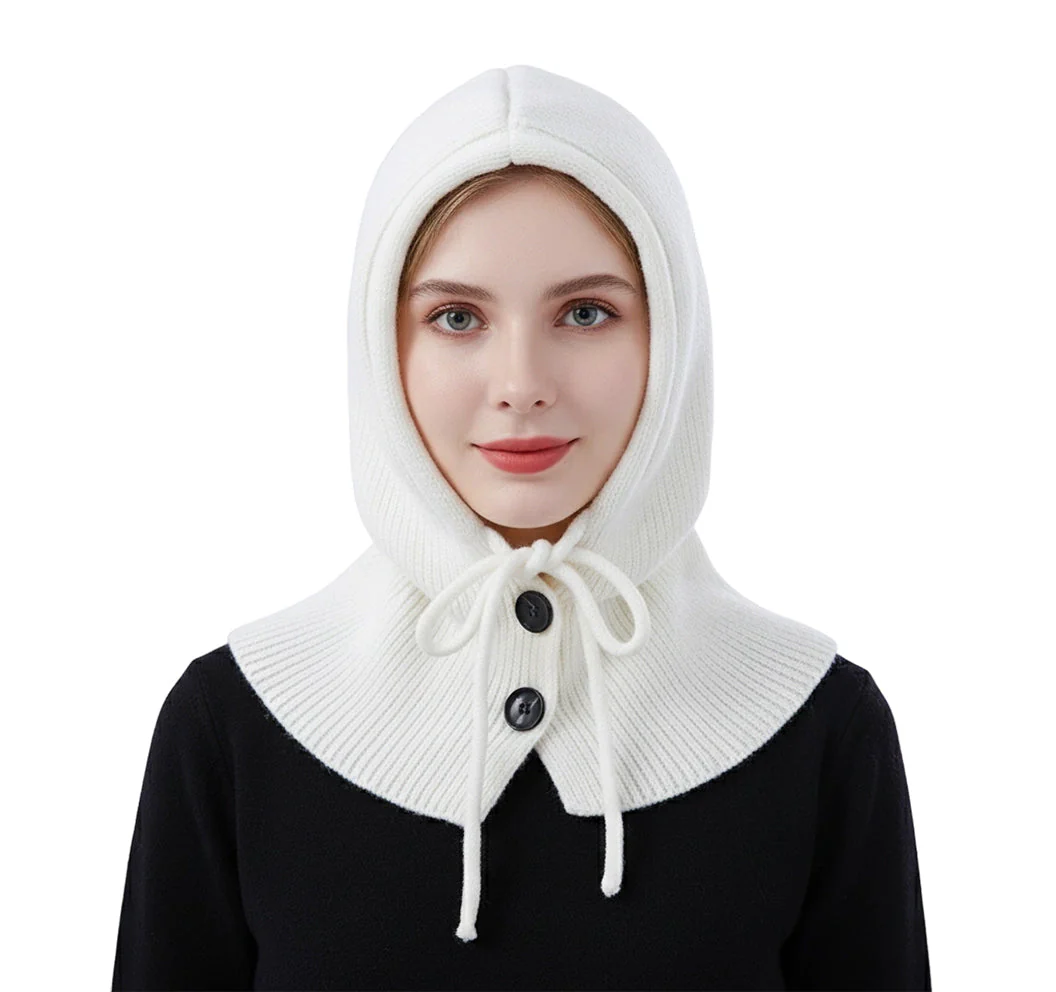 Women’s Knitted Balaclava Hood with Buttons - Image 11